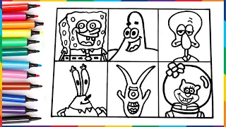 Drawing and Coloring The Characters Of SpongeBob SquarePants 🧽🐙🦀🍔🐿️🦑👾🌊 Drawings for Kids