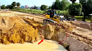 New Project!! Incredible Process fill huge lake water By SHANTUI Bulldozer Push the soil well