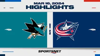 NHL Highlights | Blue Jackets vs. Sharks - March 16, 2024