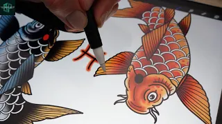 Easy Pisces Star Sign Drawing! | How to Draw a Koi Fish Tattoo Design