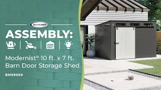 Suncast Modernist® 10 ft. x 7 ft. Barn Door Storage Shed Assembly Video