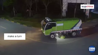 Unmanned street sweeper on a test run