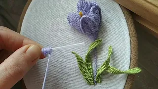 Як вишити крокус. Об'ємна вишивка. How to embroider a crocus. 3D embroidery