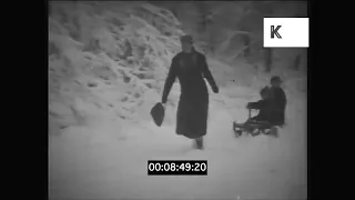 1930s, 1940s Wartime Germany, Winter Scenes, Children on Sled, WWII Home Movies