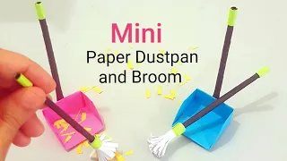 DIY MINI PAPER BROOM AND DUSTPAN for dollhouse / Paper furniture for doll / Miniature Craft easy