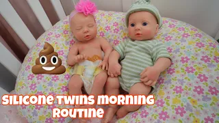 Newborn Reborn Silicone baby twins Morning Routine and check up