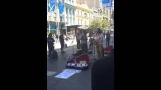 Pierce Brothers busking.