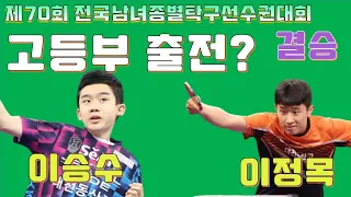 고등부 출전 이승수 제70회 전국남녀종별탁구선수권대회 결승 vs 이정목 2024