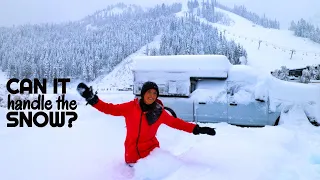 Stuck in a 90” Snow Storm Living in a Truck Camper - Camping in a Blizzard - Hot Tubs & Snowboarding