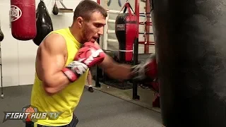 VASYL LOMACHENKO RIPS THE HEAVY BAG WITH CRISP ACCURATE SHOTS