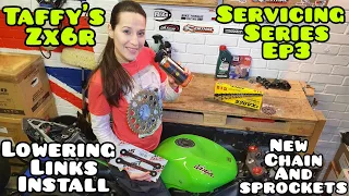 Taffy's ZX6R Servicing Series - EP3 Lowering Links Install - New Chain & Sprockets