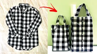 DIY Recycling a Shirt to 2 Shopping Bags | Recycle Old Clothes | Shopping Bag Sewing Tutorial