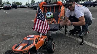 XMAXX 8S PULLS 2 KIDS A TRAILER & ME ON BLADES POWERFUL RC