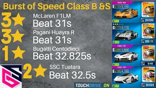 Asphalt 9 - Burst of Speed Class B and S: McLaren F1LM, Pagani Huayra R, Bugatti Centodieci and SSC