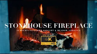 STONEHOUSE FIREPLACE (4K UHD) | Relaxing Cozy Fireplace - 10 Hours - Relaxing Nature Sounds