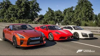 Forza Motorsport Drag race: Nissan GTR vs Ferrari 430 Scuderia vs Audi R8 V10 (2013)