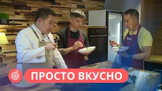 Рецепт жареной свинины с картошкой и салата цезарь с курицей