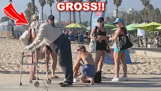 Fat Old Man Farts In Peoples Faces At the Beach in Santa Monica!!!