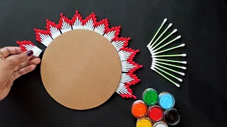 Wall Decoration From Cotton Buds | Paper Flower Wall Hanging Craft Ideas | Paper / Cardboard crafts