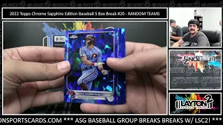 2022 Topps Chrome Sapphire Edition Baseball 5 Box Break #20