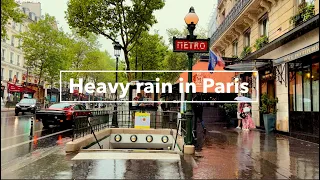 Paris France - Paris in heavy rain - Relaxing rain ASMR - 4K HDR 60 fps