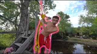ROPE SWING INTO WORLD'S NASTIEST POND! *ACCIDENT*
