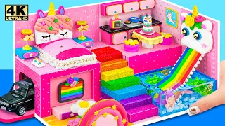 Build Pink Unicorn House with 4 Rooms, Aquarium Underground from Cardboard 🦄 DIY Miniature House