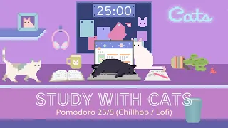 Study with Cats 🎧 Pomodoro Timer 25/5 x Animation | Chillhop | For studying / working / coding etc💜