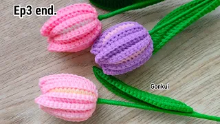 Ep3 end. Assembly flower🌷Easy Crochet Tulip Flower Tutorial  | Crochet Flower Bouquet #crochetflower