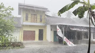 Heavy Rain and Strong Wind in a Beautiful Little Village | Rain Relaxation Walks in Rural Indonesia