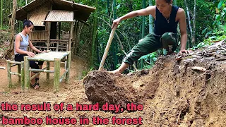 Asian girl who survived to expand a bamboo house in the forest, let's explore with me