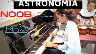 ASTRONOMIA | PIANO AND DRUMS | NOOB TO EXPERT | HAMSIKA AND HER FATHER | UPBEAT PLAY THE MOMENT