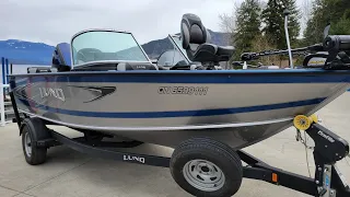 2019 Lund 1875xs - 150hp Evinrude outboard - single axle swing tongue trailer