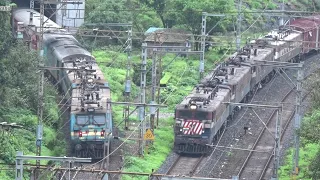 Udyan Exp Crossing Freight Train in Bhor Ghat