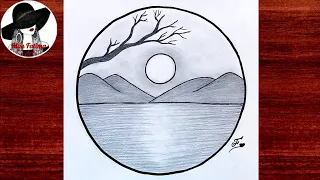 Easy Circle Scenery Drawing | Pencil drawing in circle Step By Step | Circle drawing