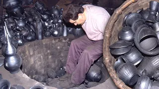 Artisan black pottery. Preparation of the clay and elaboration of pieces in a wood oven