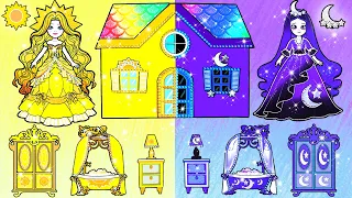 Paper Dolls Dress Up - Yellow Rapunzel And Purple Danie New Room Quiet Book - Barbie Story & Crafts