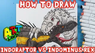 How to Draw INDORAPTOR VS INDOMINUS REX!!!