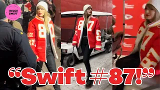 Taylor Swift ARRIVES at Arrowhead Stadium in a Kelce JACKET & NECKLACE ahead of Chiefs vs Dolphins