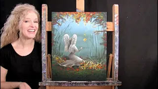 How to Draw and Paint "AUTUMN ANGEL" - Paint and Sip at Home - Fun and Easy Acrylic Painting Lesson