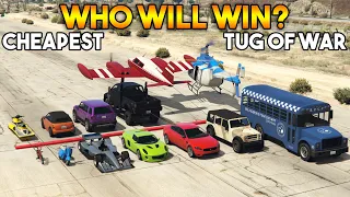 GTA 5 ONLINE : TUG OF WAR BETWEEN CHEAPEST VEHICLES (WHO WILL WIN?)