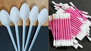 3+ Amazing Craft Ideas using plastic Spoons and Cotton Earbuds Home Decor Idea / creative home decor