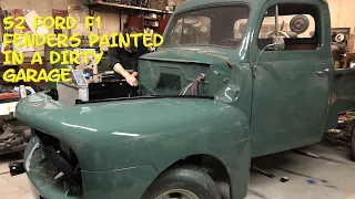 1952 Ford F1 Gets DIY Paint on the Front Sheet Metal.  Painted in -30 Weather.