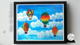 Hot Air Balloon On Sky With Clouds | Drawings And Paintings | For Beginners || Hisana Fayiz Art