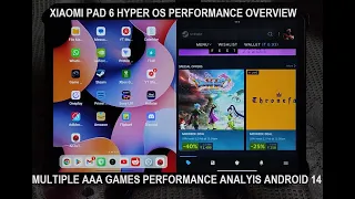 Xiaomi Pad 6 Android 14 Hyper OS v1.0.2 Overview | Multiple AAA Playstore Games Performance Analysis