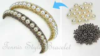 【DIY】Tennis Style Pearl Bracelet Beading Tutorial ビーズとパールのテニス風ブレスレットの作り方 用珍珠和米珠制作名牌感网球风优雅珍珠手链