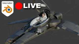 LIVE : Creating a single seater sci fi spaceship in Blender