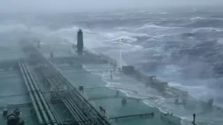 Large super tanker ship in huge storm in Atlantic Ocean.mpg