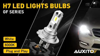 AUXITO GF Pro Series H7 LED Bulbs, 8 CSP Chips Super Bright, Non-polarity, No Adapter Required