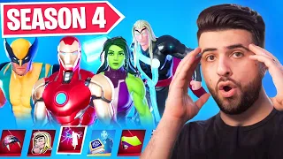 FORTNITE SEASON 4 BATTLEPASS REACTION! (100% UNLOCKED!) - Iron Man, Thor, Wolverine and MORE!